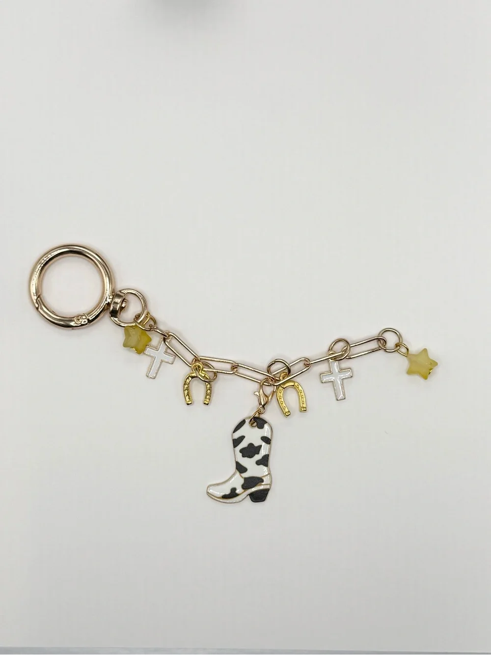 Gold-Tone Pink Cowboy Boot Charm Keychain